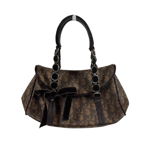 Dior Brown Diorissimo Monogram Canvas Small Romantique Velvet Bow Top Handle Bag - Picture 1 of 7